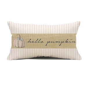 Faromily Hello Pumpkin Pillow Covers 12x20 Pink Stripes Pumpkin Seasonal Autumn Thanksgiving Decor Farmhouse Harvest Fall Pillows Decorative