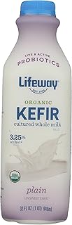 Lifeway Organic Whole Milk Kefir Smoothie, Plain, 32 Ounce