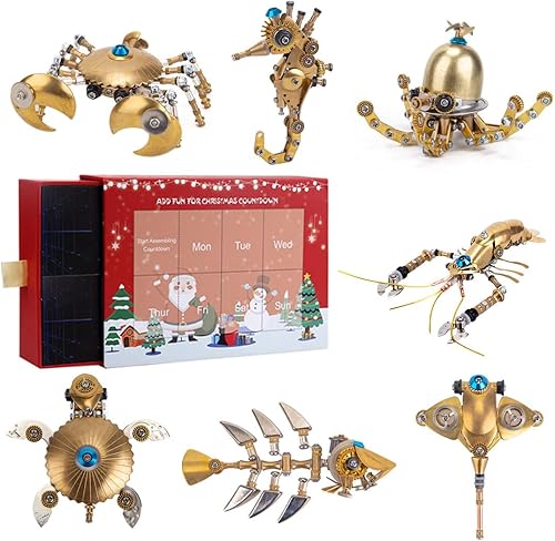 RuiyiF Juego de 100 piezas de rompecabezas Crab Marine Organism Series Steampunk 3D Metal Jigsaw Model DIY Kit de montaje (7 en 1)