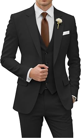 Wangyue 3 Piece Suit Men Slim Fit Wedding Suits for Men Mens Elegant Suits Notch Lapel Blazer Single Breasted Vest and Pants