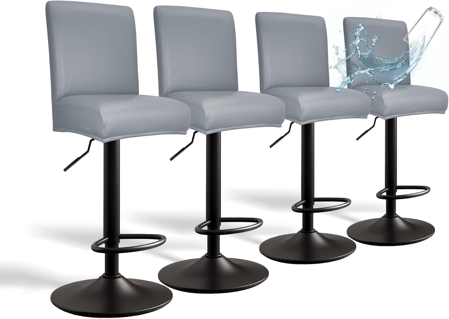 PU Leather Bar Stool Covers with Backs, 4 Pack Stretch Waterproof Bar Stool Chair Covers Washable & Comfortable Barstool Covers Slipcovers with Back for Pub/Counter/Dining Room Decoration (Grey)