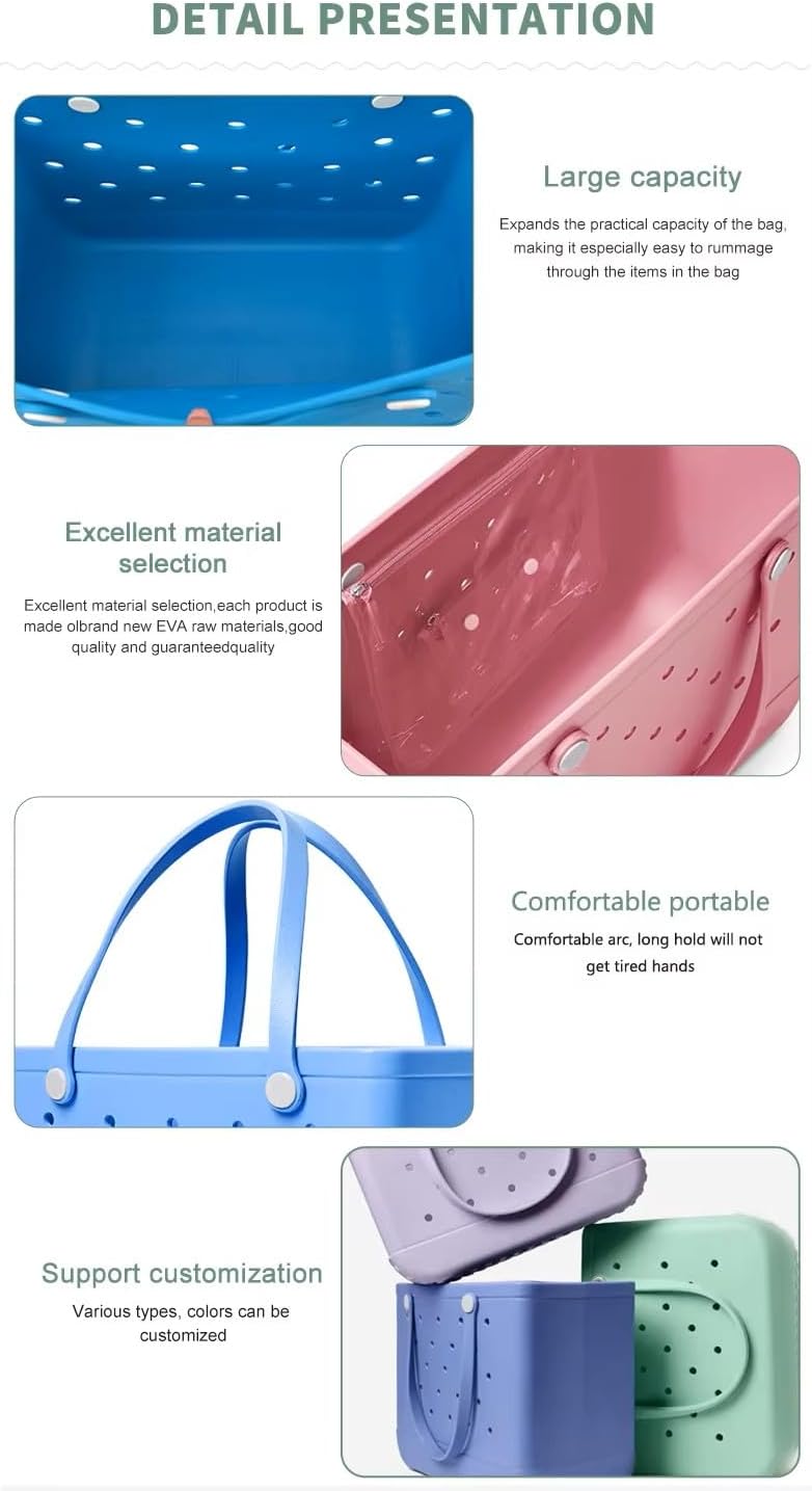 Lake Blue Rubber Beach Bag Beach Tote Bag - Rubber Tote Handbag Waterproof Bags for Women, Travel Totebags for Pool Sports - Image 4