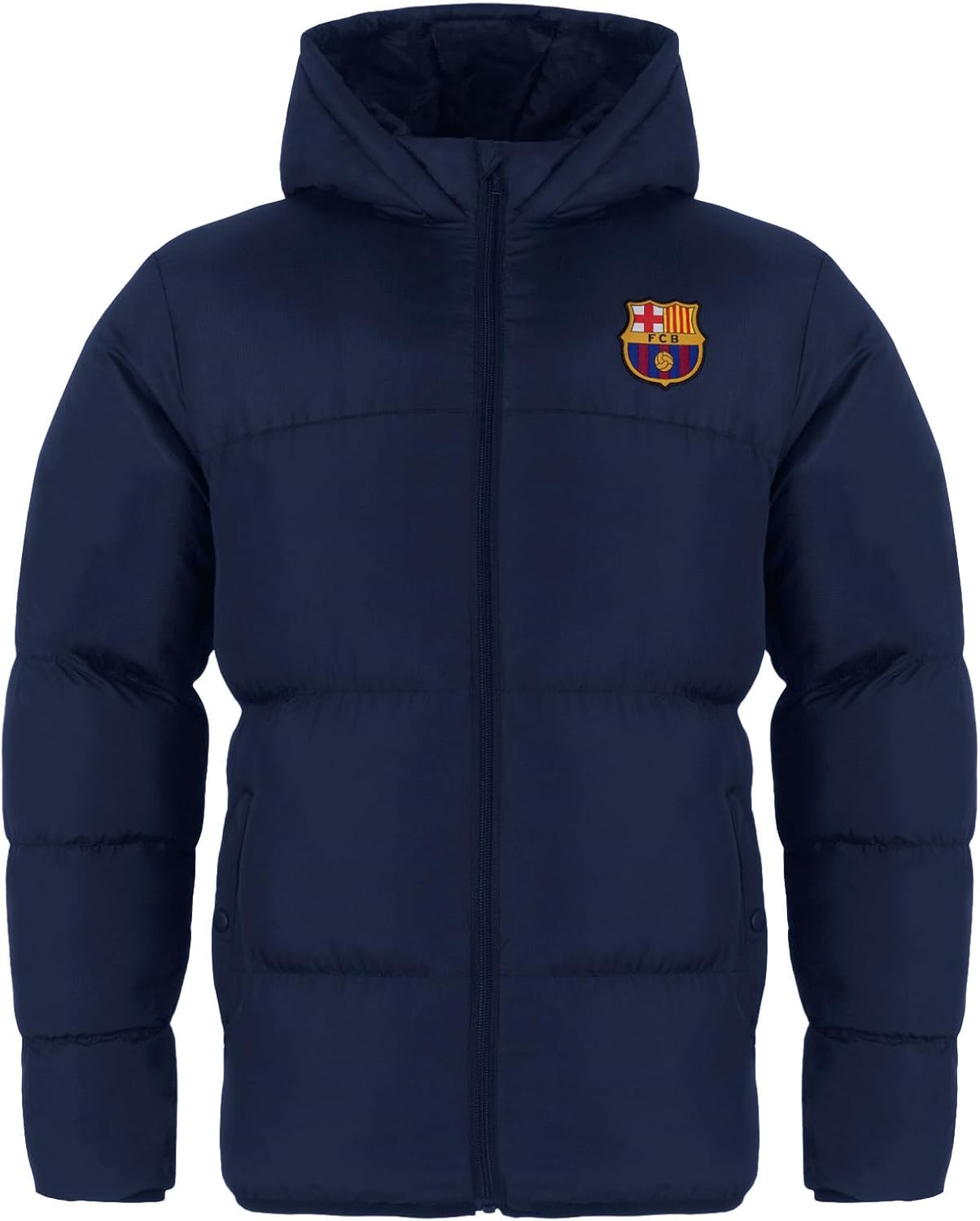 FC Barcelona Boys Quilted Jacket Hooded Winter Coat Official Gift Navy Crest 8-9 Years