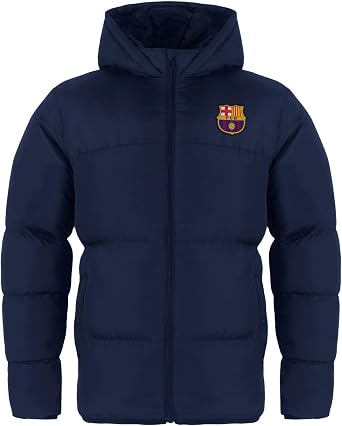 FC Barcelona Boys Quilted Jacket Hooded Winter Coat Official Gift Navy Crest 10-11 Years