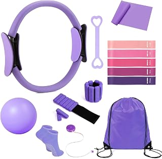 Pilates Kit-14PCS Pilates Equipment Set | home pilates kit includes pilates ring and ball, resistance bands, ankle weights and socks, for women home workouts