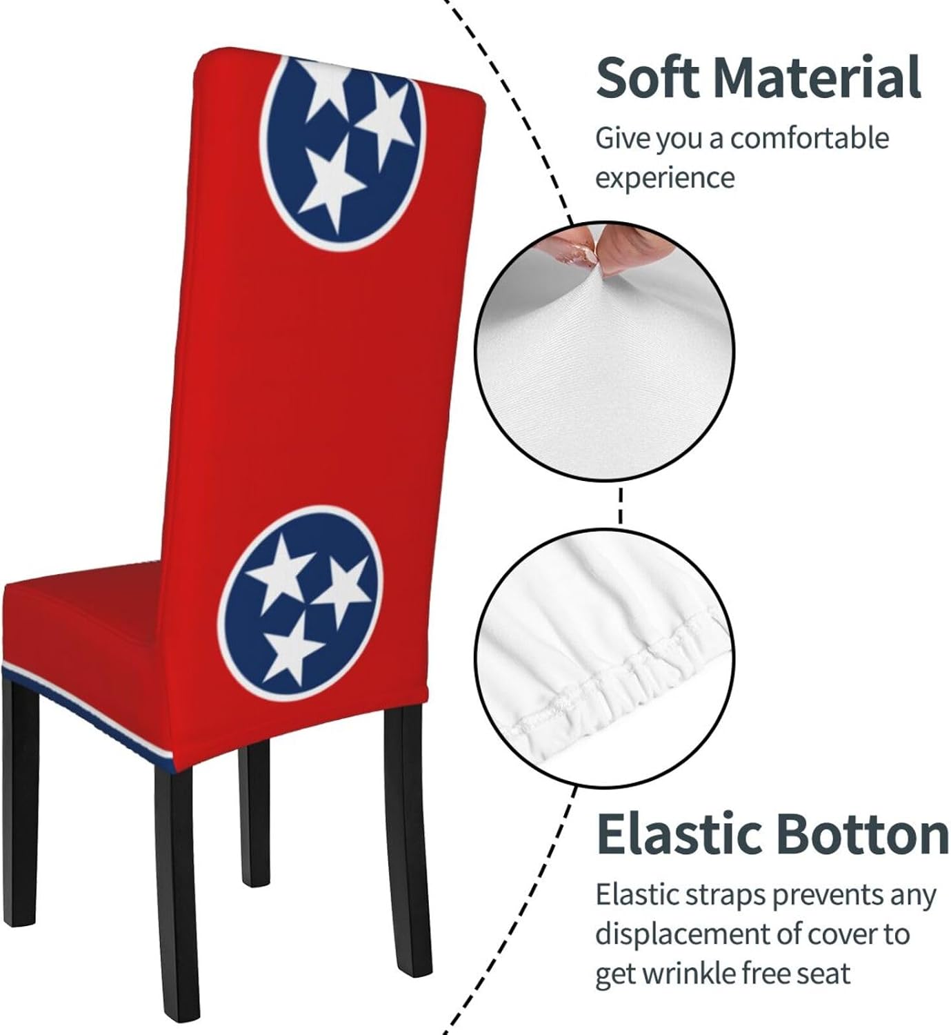 Tennessee State Flag Prints Dining Chair Throw Covers – Stretchy Spandex Furniture Layers for Refreshing Your Space - No Ironing Needed