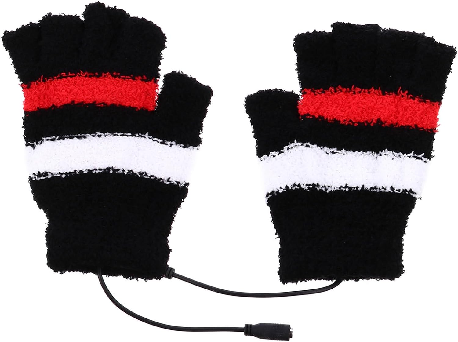USB Heated Half Finger Gloves for Winter Outdoor Use, Woolen Material with Elastic Fit and USB Charger Power Supply, 1 Pair Rechargeable Hand Warming Gloves