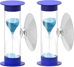 2 Minute Hourglass Sand Timer with Suction Cup -Set of 2 Small, Unbreakable Sand Clock Timer 2 min, Plastic Mini Sand Watch, Rotatable Reloj De Arena for Kids Toothbrush(Blue)