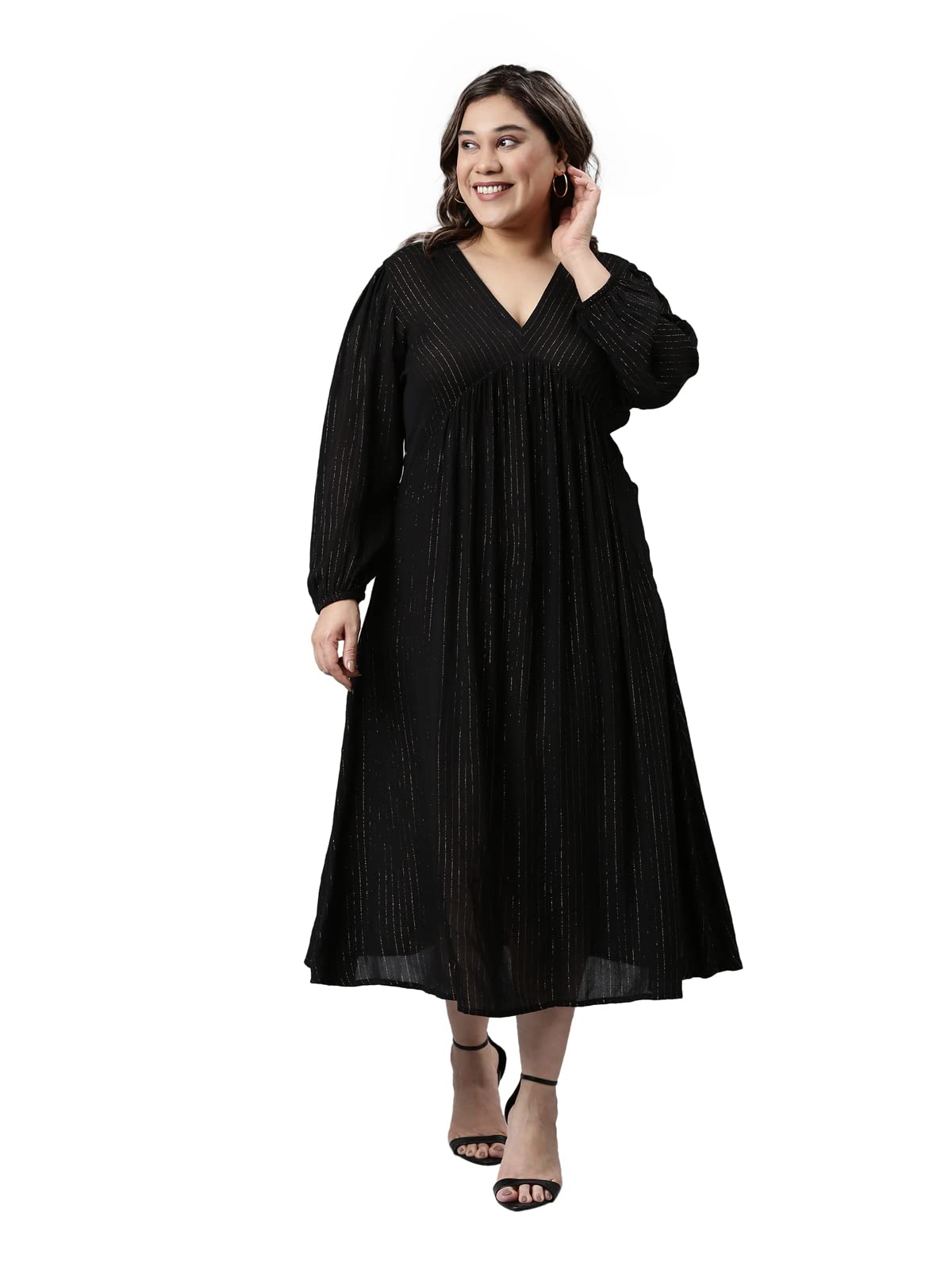 The Pink MoonWomen's Maxi Plus Size Lurex Dress - (DRS_100_GOLDLX)