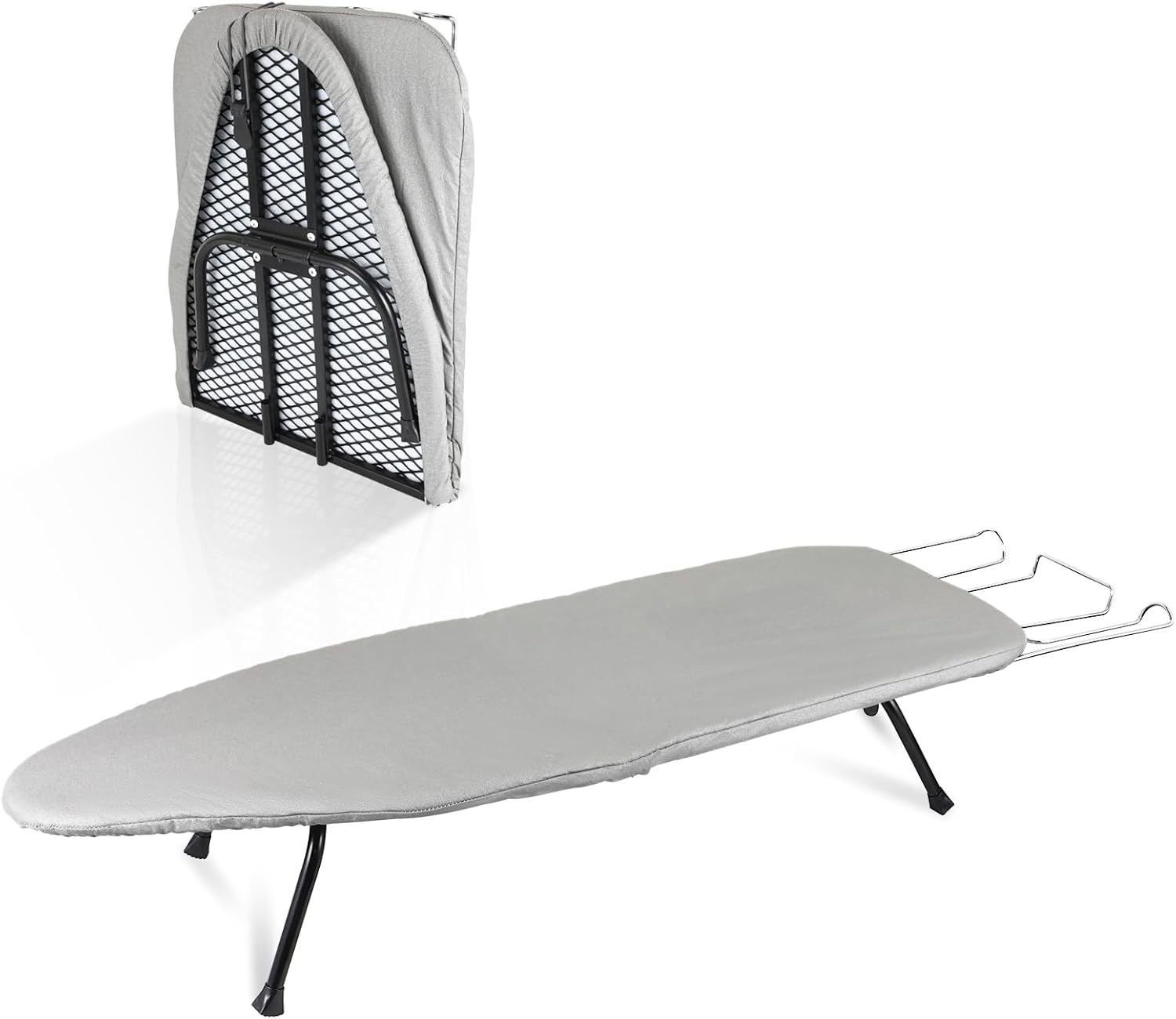 Foldable Ironing Board, Portable Tabletop Ironing Board Full Size with Ironing Rack, Metal Mesh Small Ironing Board for Dorms, Home and Travel Use - 31.9" X 11.8" X 6.3" - Grey