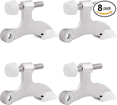 OBTANIM 4 Pack Hinge Pin Door Stopper Heavy Duty Metal Adjustable Door Stops with Rubber Bumper Tips Silver