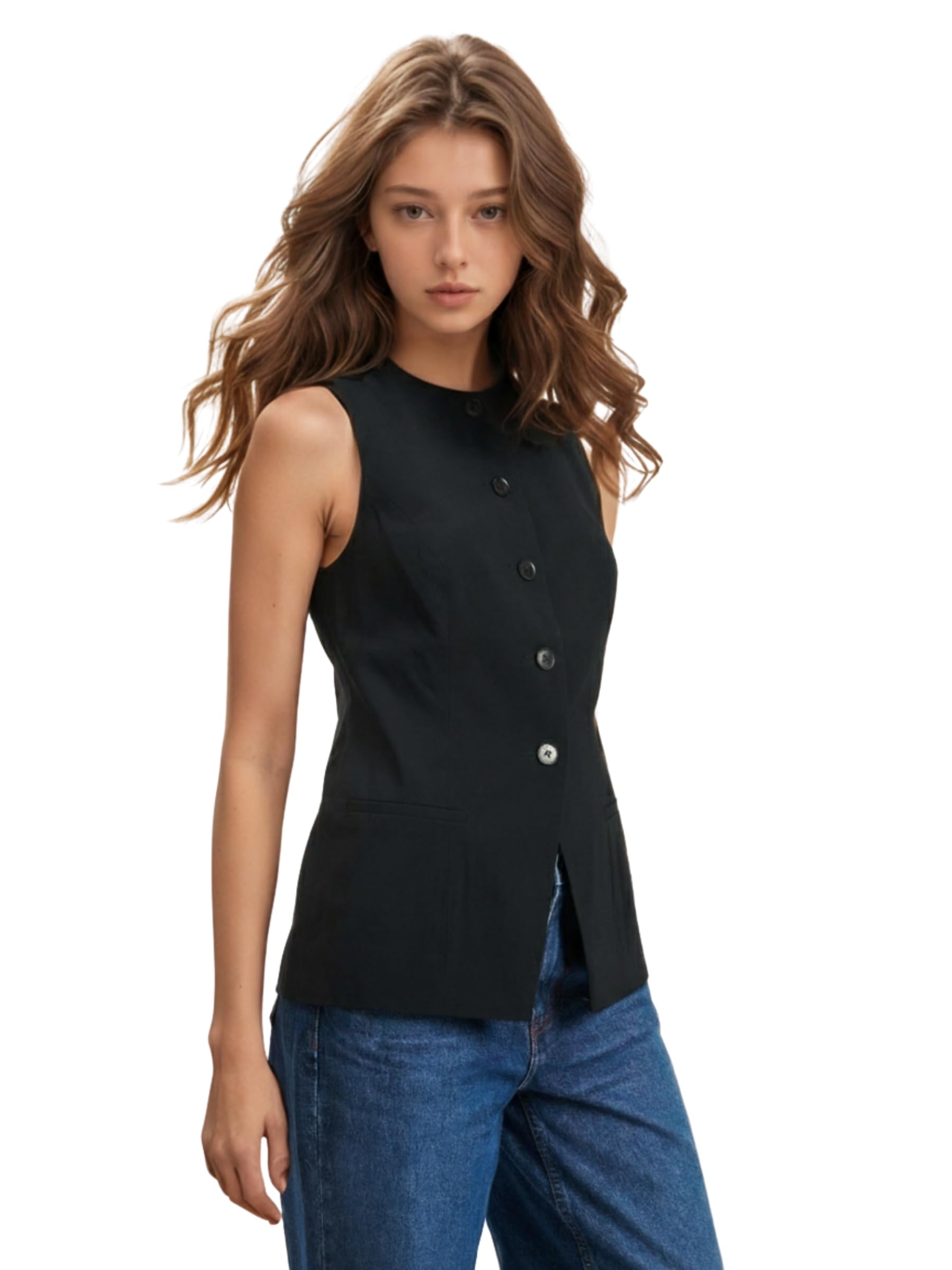 Women Stretch Waistcoat – Sleeveless Lightweight Round Neck Premium Vest with 2 Pockets | Ideal for Formal, Office, Casual, Party