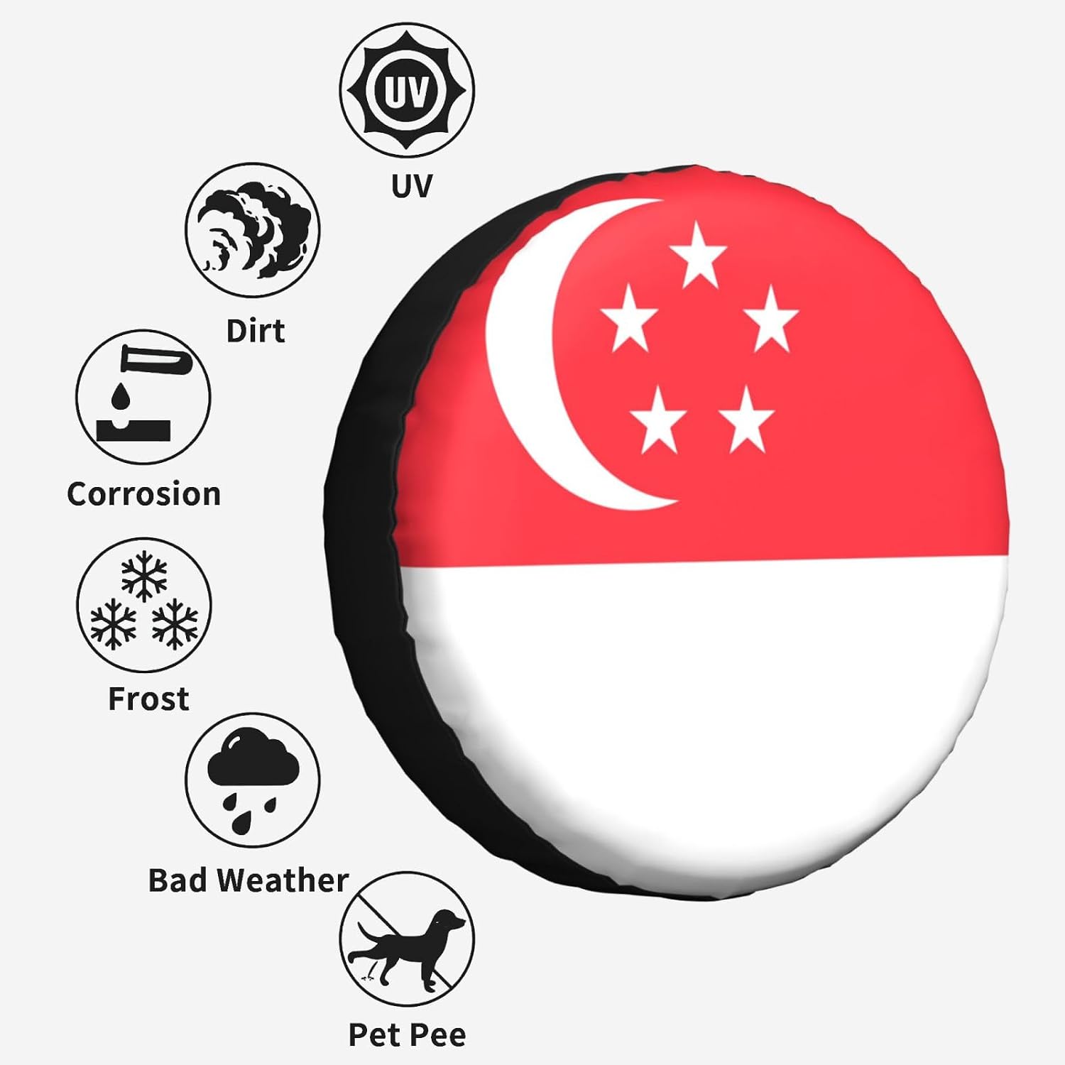 Singapore Flag Print Tire Cover Universal Spare Wheel for Trailer Rv SUV Truck Camper Travel Accessories