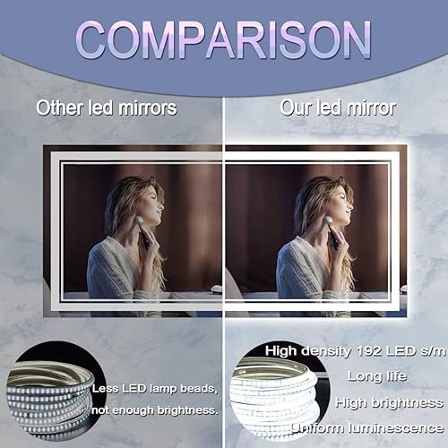 Miniatura 5 de DIDIDADA Espejo LED grande de 28 x 60 pulgadas para baño, espejo de tocador con luces, espejo iluminado de baño de 60 pulgadas, luz de 3 colores,
