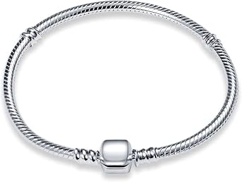 Silver Charm Bracelet for Women, Moments Women's 925 Sterling Silver Snake Chain Bracelet for Charms, SilverBuckle Snake Bone Chain, Valentine's Day Mother's Day Birthday Gift for Mom Wife
