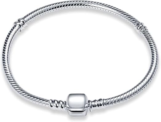 Silver Charm Bracelet for Women, Moments Women's 925 Sterling Silver Snake Chain Bracelet for Charms, SilverBuckle Snake Bone Chain, Valentine's Day Mother's Day Birthday Gift for Mom Wife