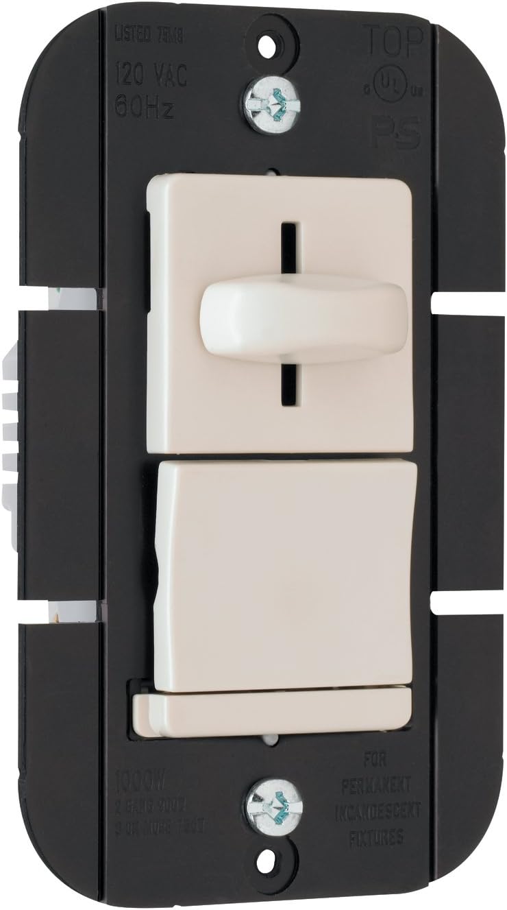 Legrand-Pass & Seymour LS1000PLAV Incandescent Single Pole Preset Slide Dimmer, 1000-watt, Light, Almond
