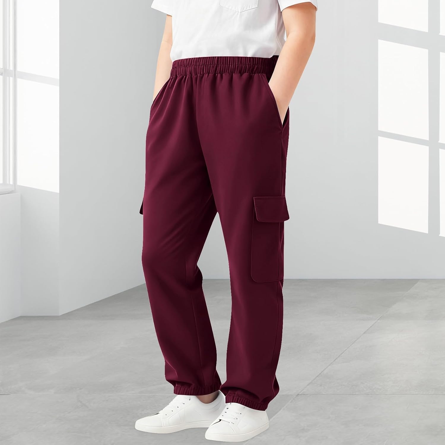 Boys Sweatpants Kids Elastic Waist Cargo Pants with Pockets Wide Leg Baggy Joggers Active Track Pants School Uniform Trousers