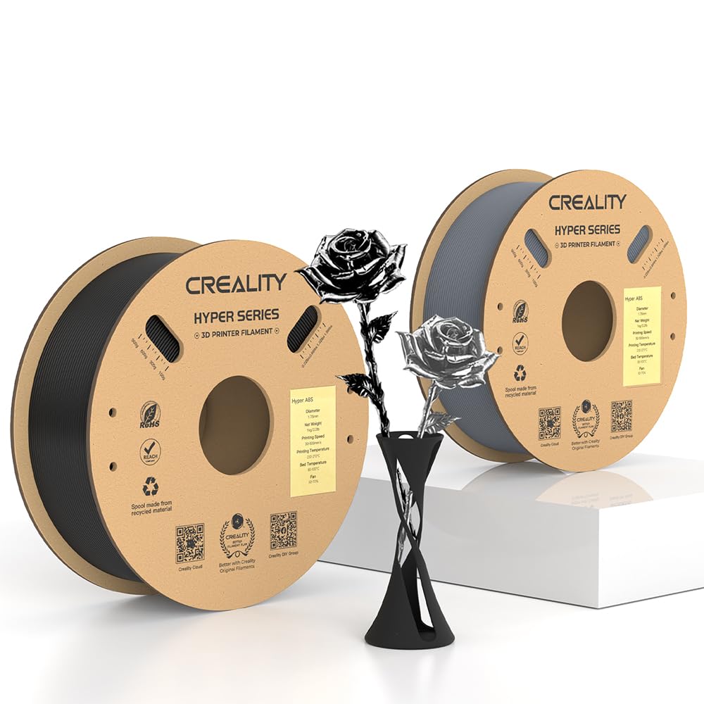Creality Hyper ABS Filament 1.75mm Black&Gray 2KG, 3D Printer Filament for High Temperature Resistance, 1kg(2.2lb)/Spool, Dimensional Accuracy ± 0.05 mm, Fits for Most 3D Printers