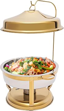 9L Chafing Dish Buffet Set,Round Stainless Steel Chafing Dishes with Top Lid,Buffet Servers and Warmers for Party,Restaurant,Hotel Gold