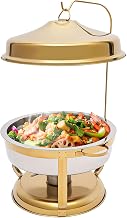 Chafing Dish Buffet Set, 9.5 Qt Round Stainless Steel Chafing Dish Buffet Set, Multipurpose Chafing Dishes with Top Lid, Food Warmer for Party Restaurant, Hotel, Food Truck, Wedding (Gold)