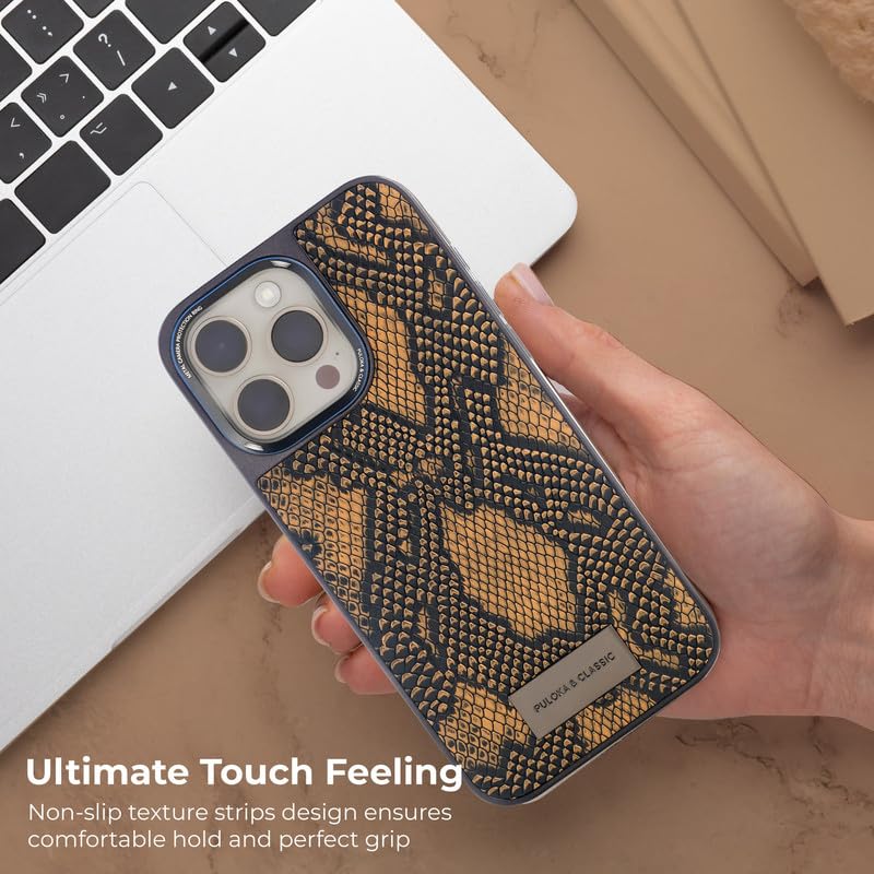 Image of PULOKA TPU Crocodile Texture Phone Case - Compatible with iPhone 15 Pro - Ultra Hybrid Back Cover Luxury Case - Electroplated Sides - Camera Protetection & Raised Edges - Brown
