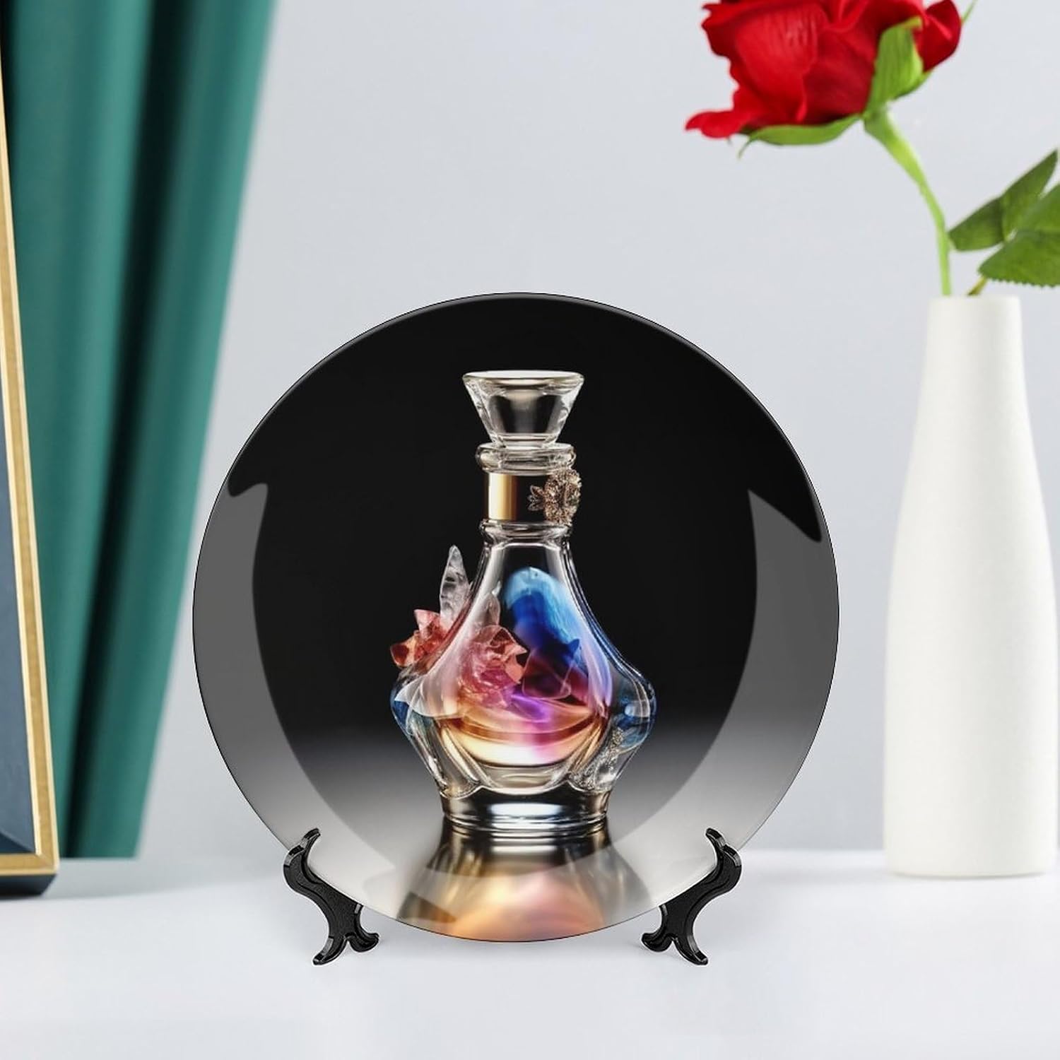 Perfume Bottle Ceramic Decorative Plate for Home, Bone China Plates