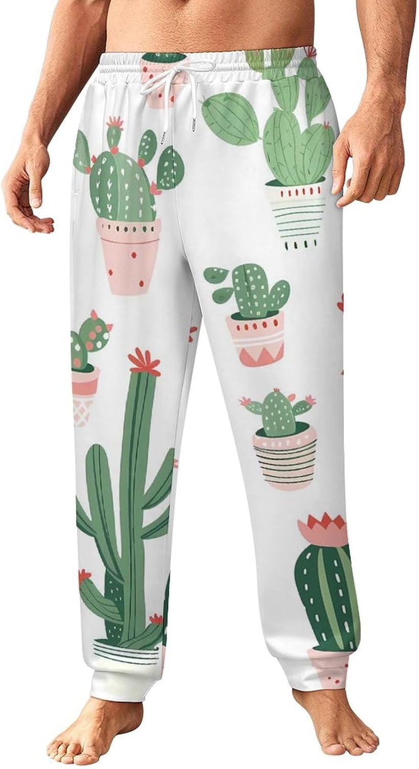 Cartoon Potted Cacti And Succulents Men Pants Lightweight Sweatpants Joggers Pant 4XL