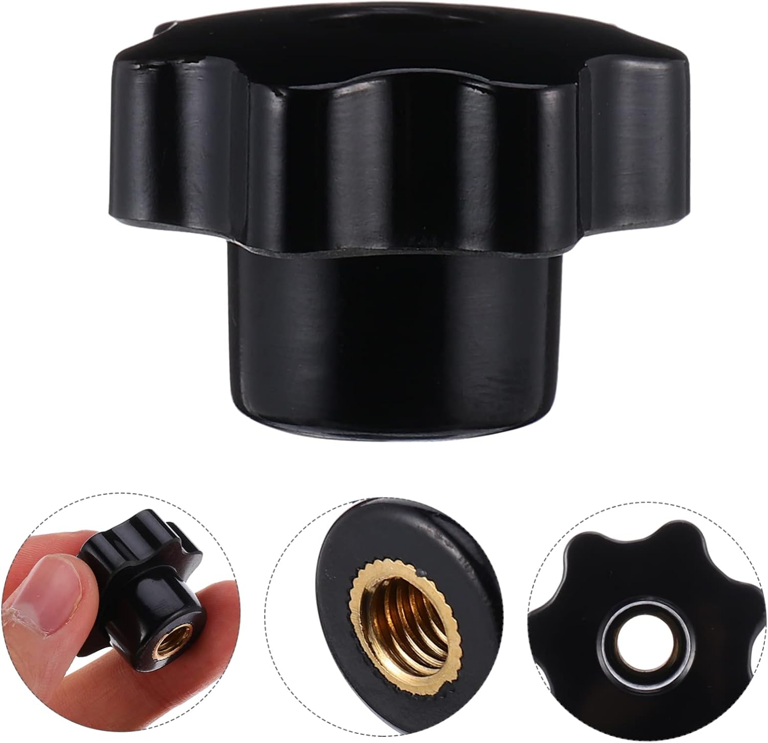 12pcs Star Knob Threaded Hand Knob Plastic Knurled Clamping Nuts for Machine Tool Matte Black Handle
