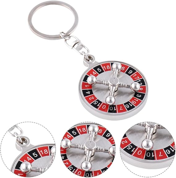 Rotatable Metal Keychain Pendant Creative Hanging Keyring Accessory with Mini Roulette Design Decorative Bag Embellishment for Bookmarks and USB Flash Drives for Everyday Use