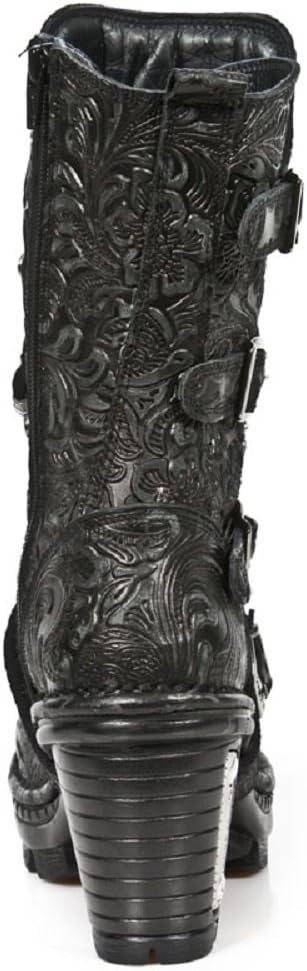 New Rock NEOTR005-S25 Ladies Leather Boots Vintage Floral Black Gothic Rock Punk