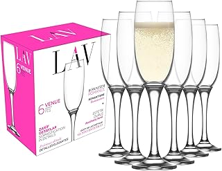 LAV Champagnerflöten-Set von 6 – elegante, klare Champagnergläser für Weihnachten, Hochzeit, Jahrestag, Geburtstag, besondere Anlässe – Mimosenglas-Set – Prosecco, Rose, Sekt – 19 ml