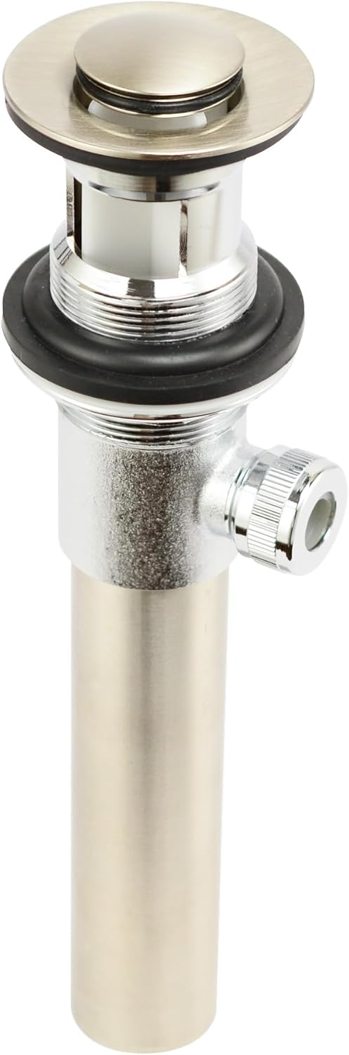 Purelux Bathroom Faucet Vanity Sink Metal Pop-Up Drain Stopper Assembly with Lift Rod and Overflow, Brushed Nickel Finish