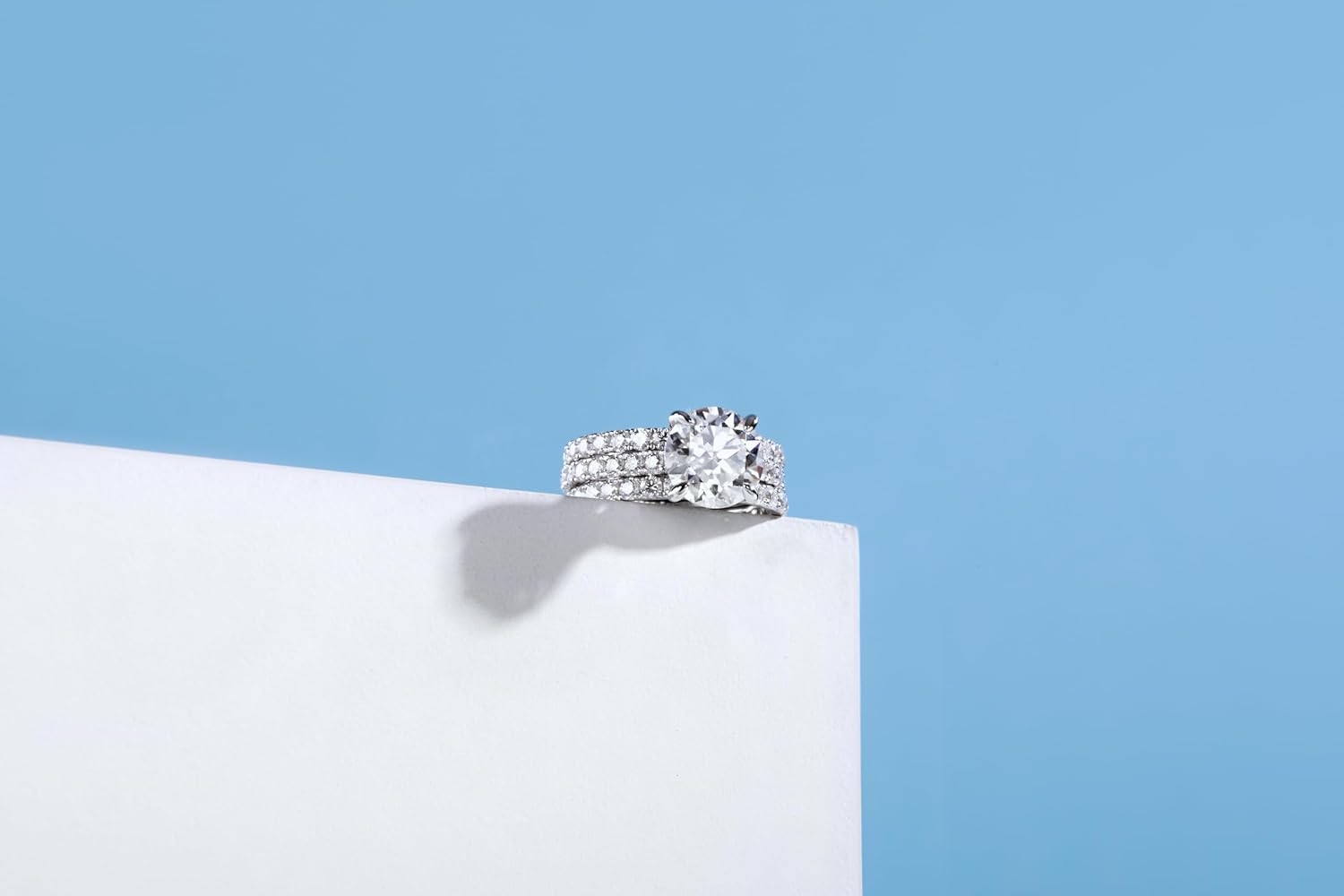 Moissanite Engagement Rings Wedding Band Bridal Set Total 4.74cttw 3CT Center Moissanite Sterling Silver D Color Wedding Ring Set