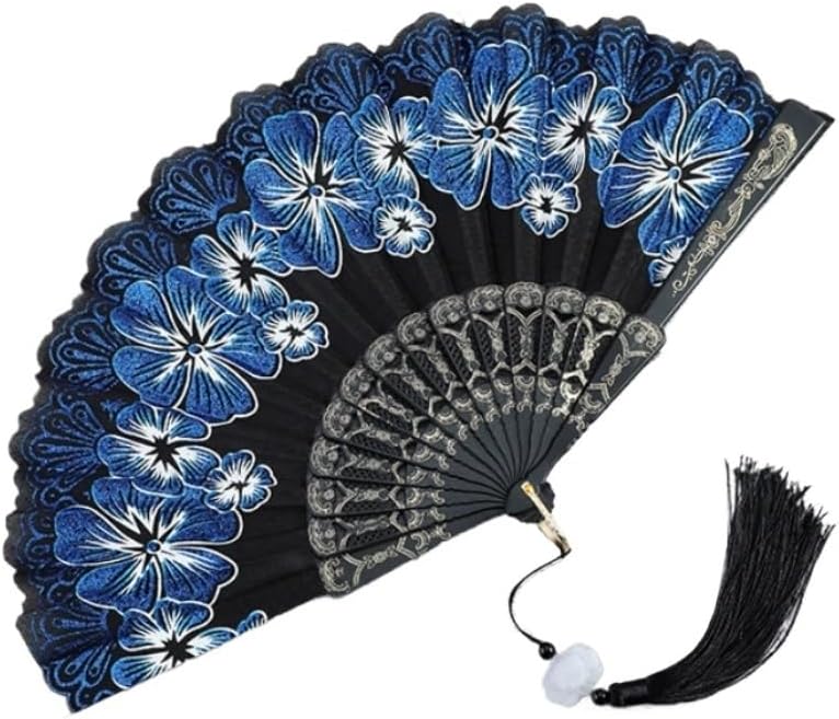 Large Flower Pattern Chinese Folding Embossed Multi Color Printed Fan(Rose red)