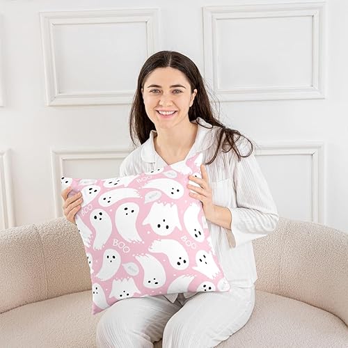 Miniatura 4 de jejeloiu Funda de cojín de Halloween de 18 x 18 pulgadas, 1 funda de almohada con diseño de fantasmas de dibujos animados para niños y niñas, funda
