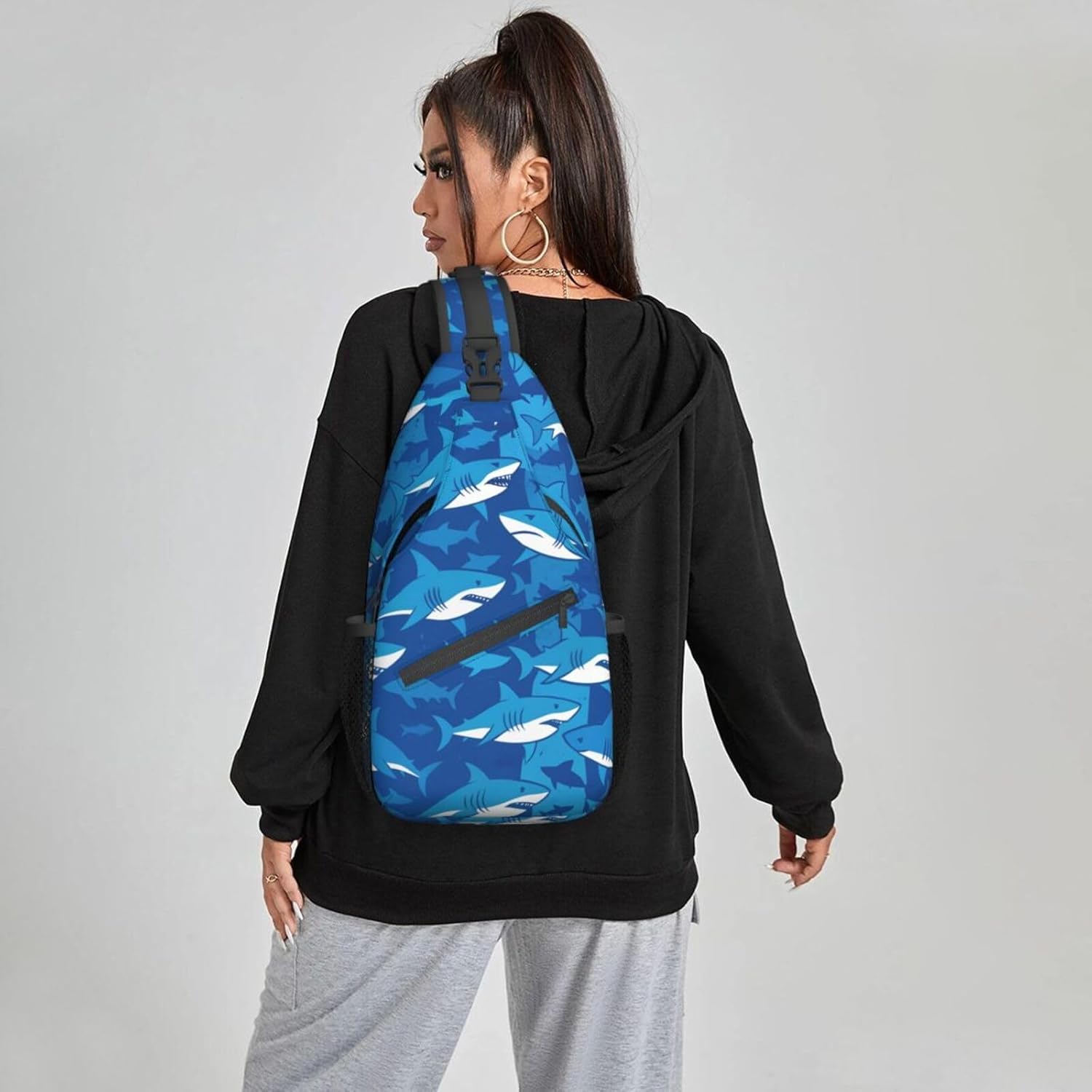 Famame Blue Sharks Sling Backpack Chest Bag Crossbody Shoulder Bag Gym Cycling Travel Hiking Daypack For Men Women - Image 6