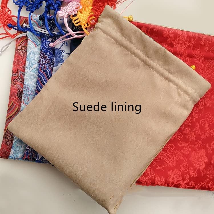 Extra Large Luxury Chinese Silk Brocade Jewelry Pouch Suede lining Drawstring Gift Pouches Decorative Jewellery Storage Bags 7.9x9.85 inch (blue)