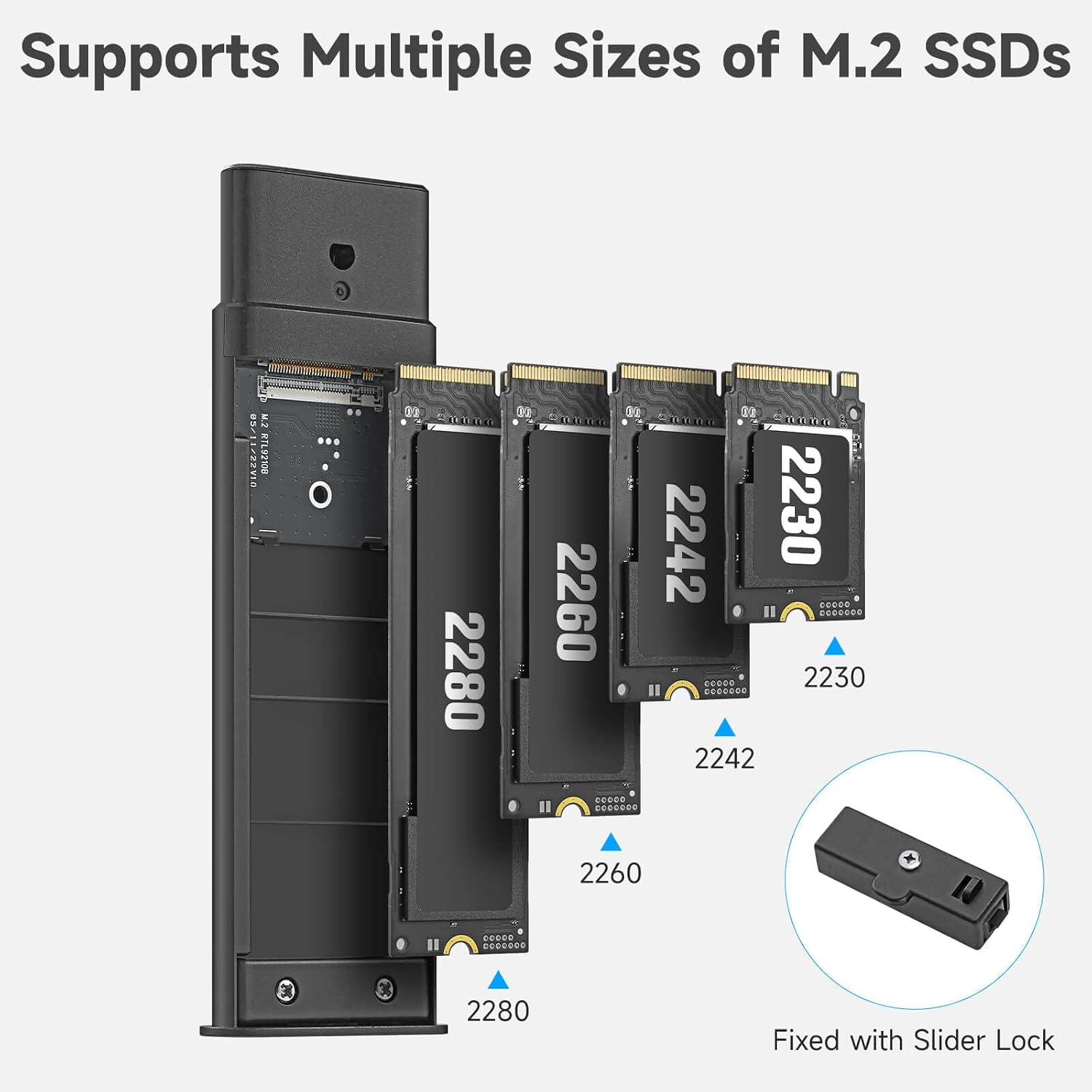 M.2 NVMe SSD Enclosure RSHTECH Aluminum USB 3.1/3.2 Gen2 10Gbps External M.2 NVMe SATA SSD Enclosure Adapter Supports M and B&M Keys, Size 2230/2242/2260/2280 SSDs up to 4TB, Tool-Free (RSH-328)