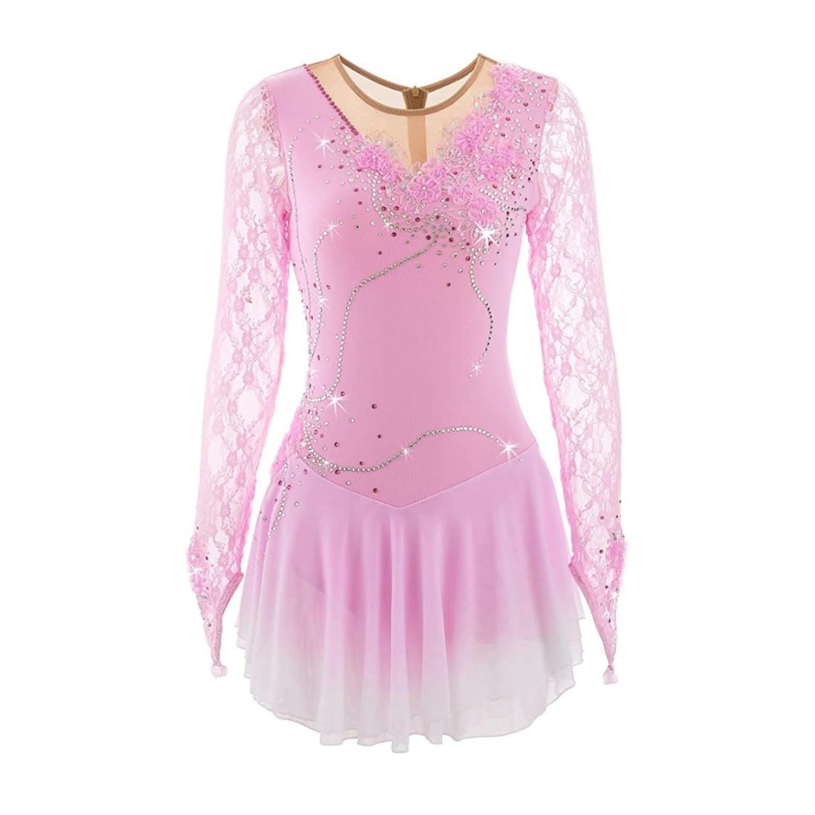 Sukienka Do Łyżwiarstwa Figurowego Z Długim Rękawem Dla Dziewczynek Cekiny Balet Dancewear Ręcznie Robione Ubrania Do Jazdy Na Łyżwach Na Zawody