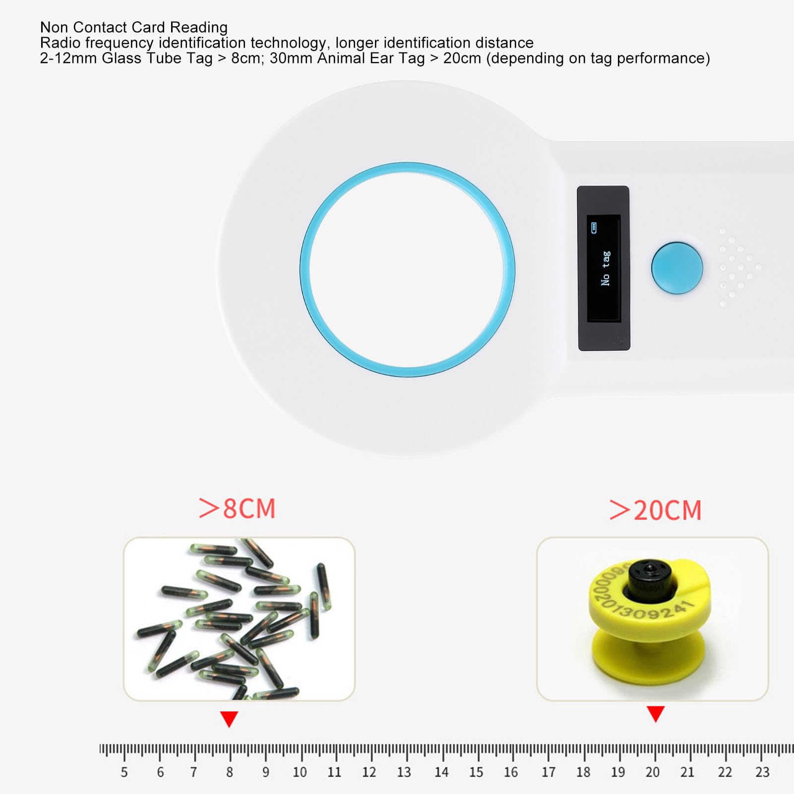 Scanner de Lecteur de Puces pour Animaux de Compagnie, Scanner D'identification de Puce RFID pour Animaux de Compagnie avec Stockage de Données de 128 Enregistrements, Scanner