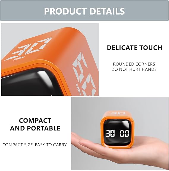 Cuteefun Rotating Cube Timer, Pomodoro Timer Desk, 5/10/30/60Min, Orange