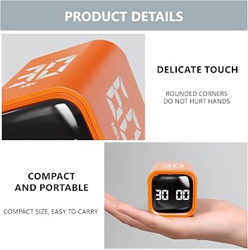 Cuteefun Rotating Cube Timer, Pomodoro Timer Desk, 5/10/30/60Min, Orange