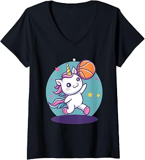 Womens Basketball Cute Unicorn Basketball Lover Artwork Drawing V-Neck T-Shirt