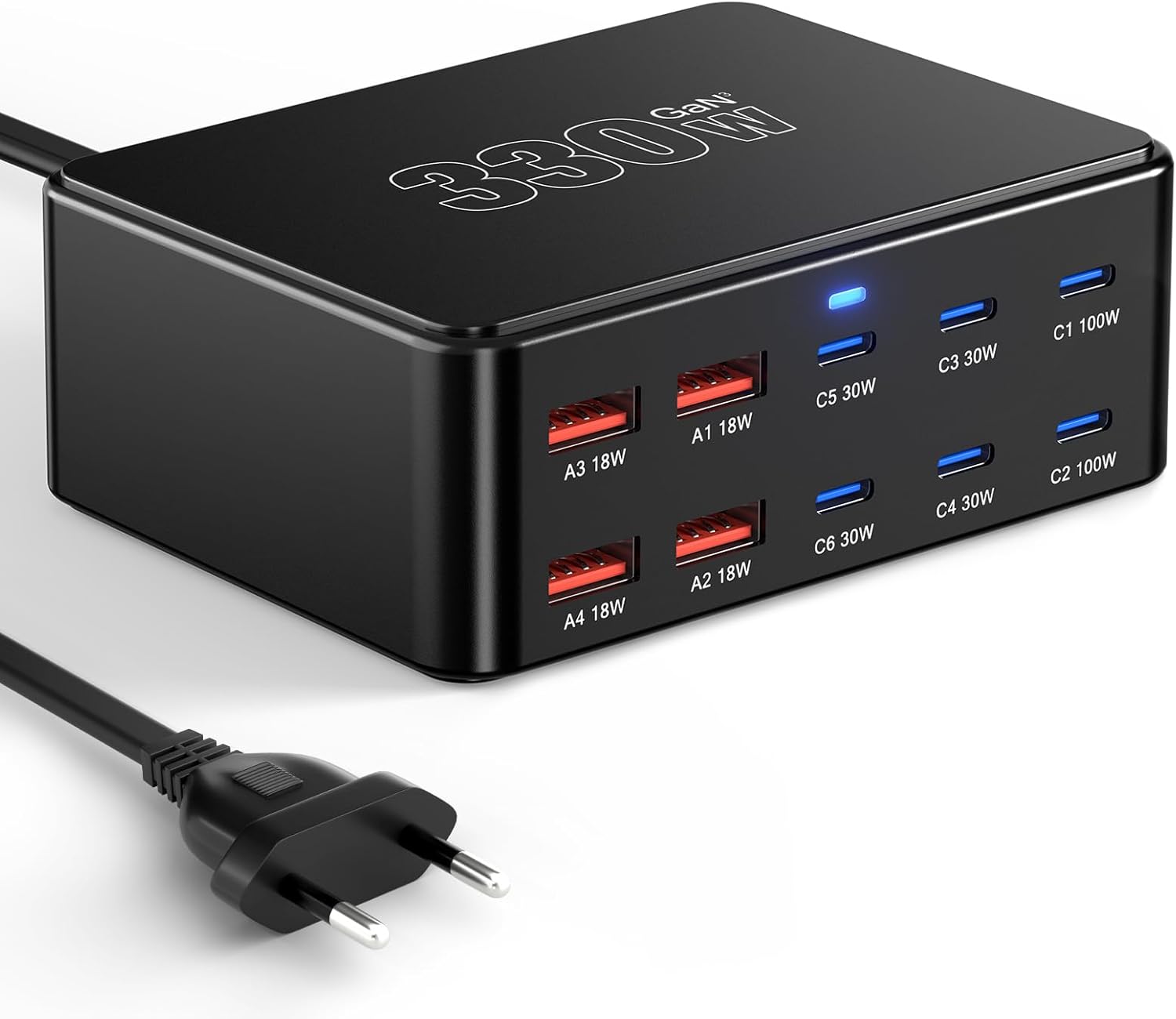 330W USB C Ladegerät, PD 100W Schnellladegerät 10-Port GaN III Ladestation, USB-C Netzteil GaN Charger für MacBook Pro/Air, Laptop, iPhone 17/16 Pro/iPad, Samsung, Pixel, Galaxy, Steam Deck