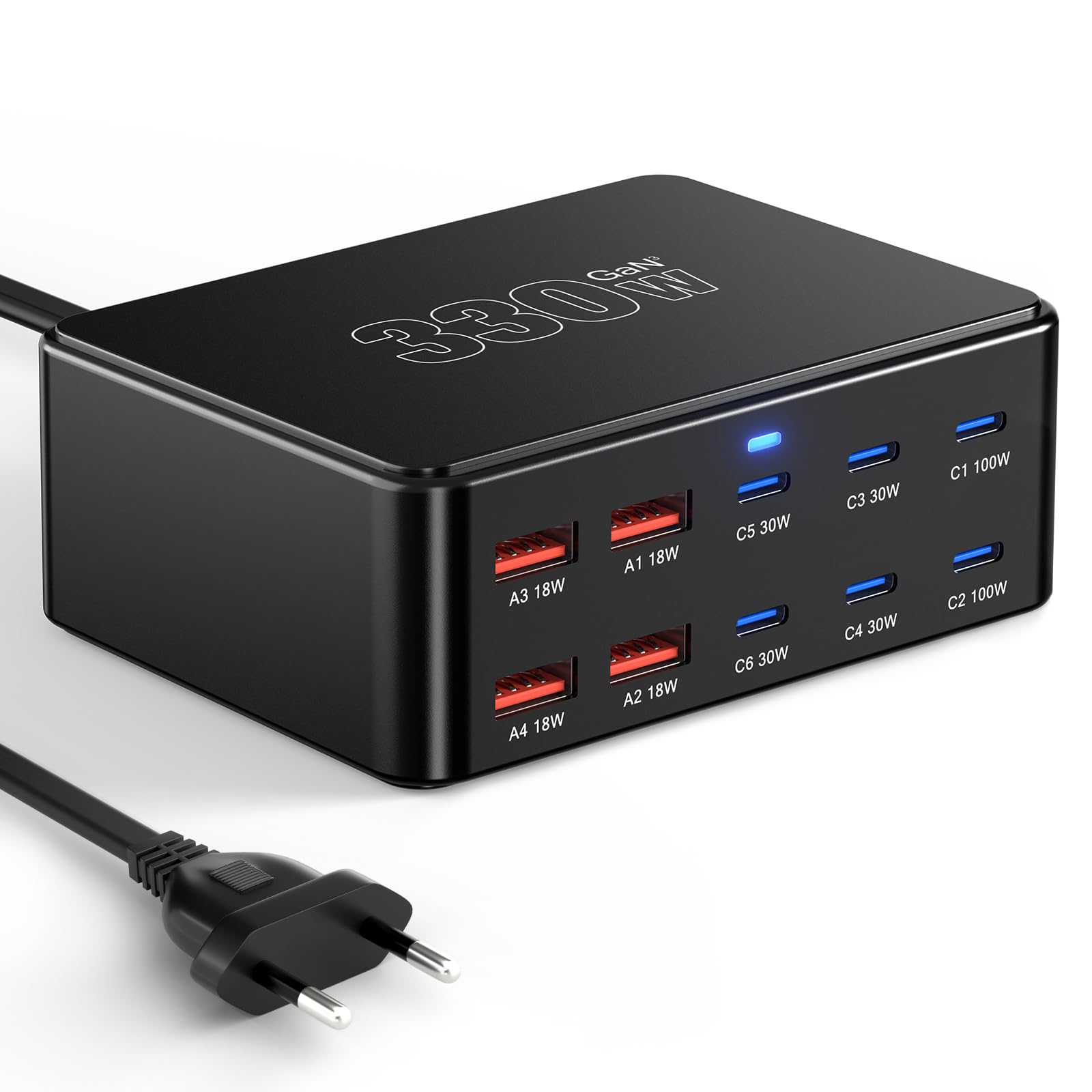 Sefitopher 330W USB C Ladegerät, PD 100W Schnellladegerät 10-Port GaN III Ladestation, USB-C Netzteil GaN Charger für MacBook Pro/Air, Laptop, iPhone 17/16 Pro/iPad, Samsung, Pixel, Galaxy, Steam Deck