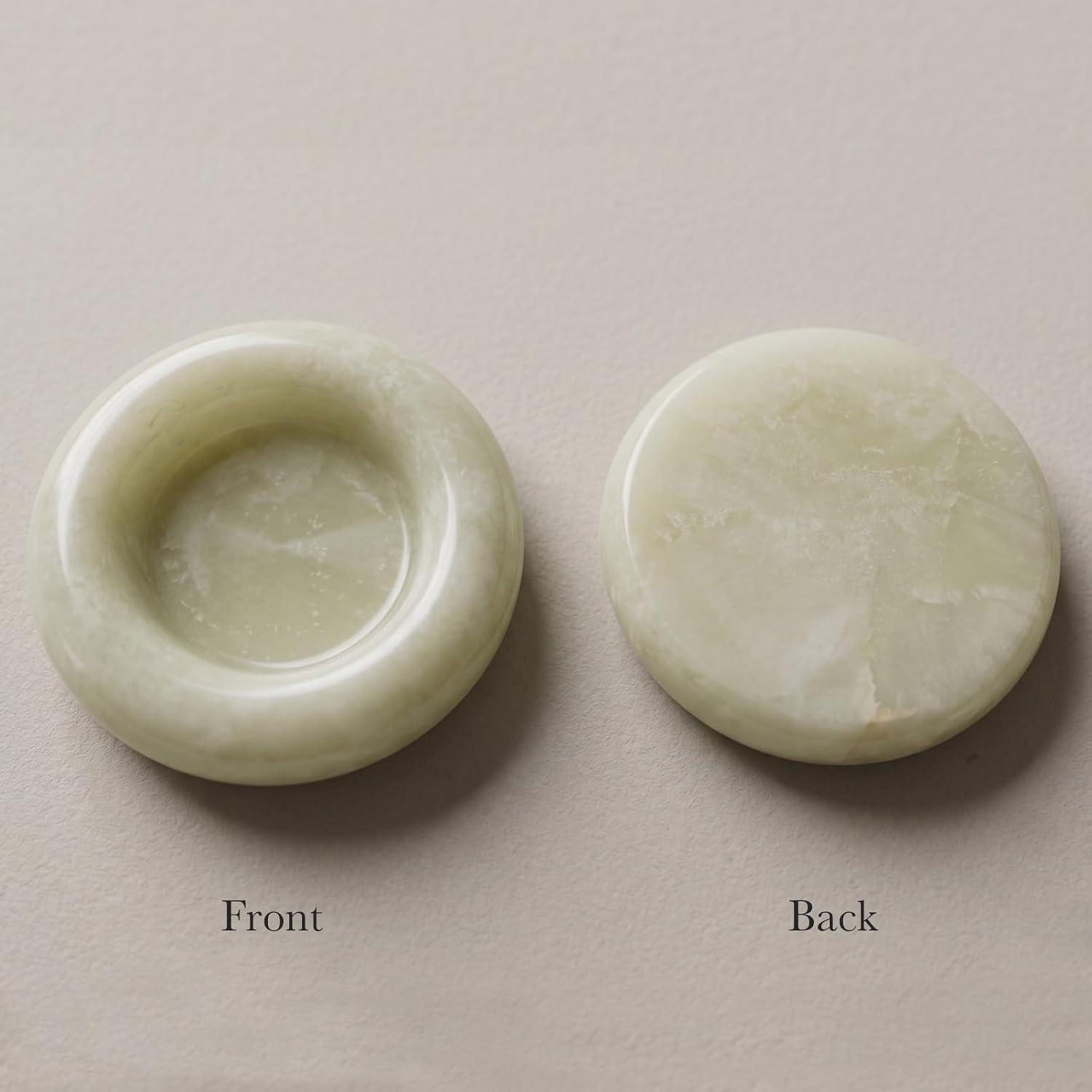 Small Marble Tray - Natural Stone Ring Dish in Light Green, 4.3" Round Decorative Trinket Holder for Jewelry