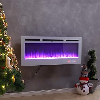 FIDOOVIVIA Electric Fireplace Wall/Insert Mounted Fire Suite Heater with Log/Crystal Effect & 12 Flame Colour Effect for Living Room Bedroom Heater, 900/1800W, 40 Inch, White