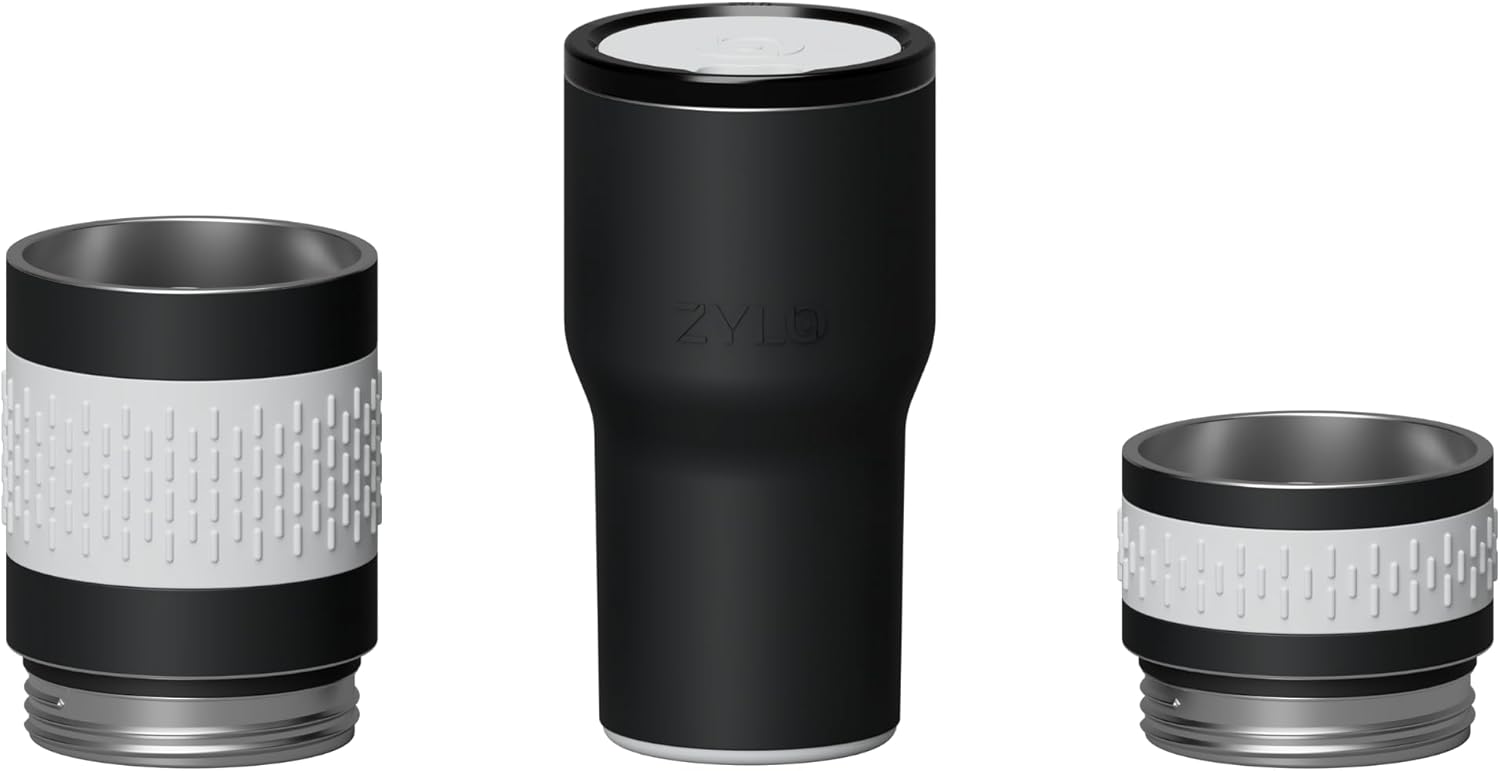 Zylo 3-in-1 Expandable Tumbler Kit - Modular Water Bottle 16/24/32oz, Leak-Proof Sections, Magnetic Glide Lid, Insulated, BPA-Free - 12hr Hot/24hr Cold for Office, Car & Home - Jet Black