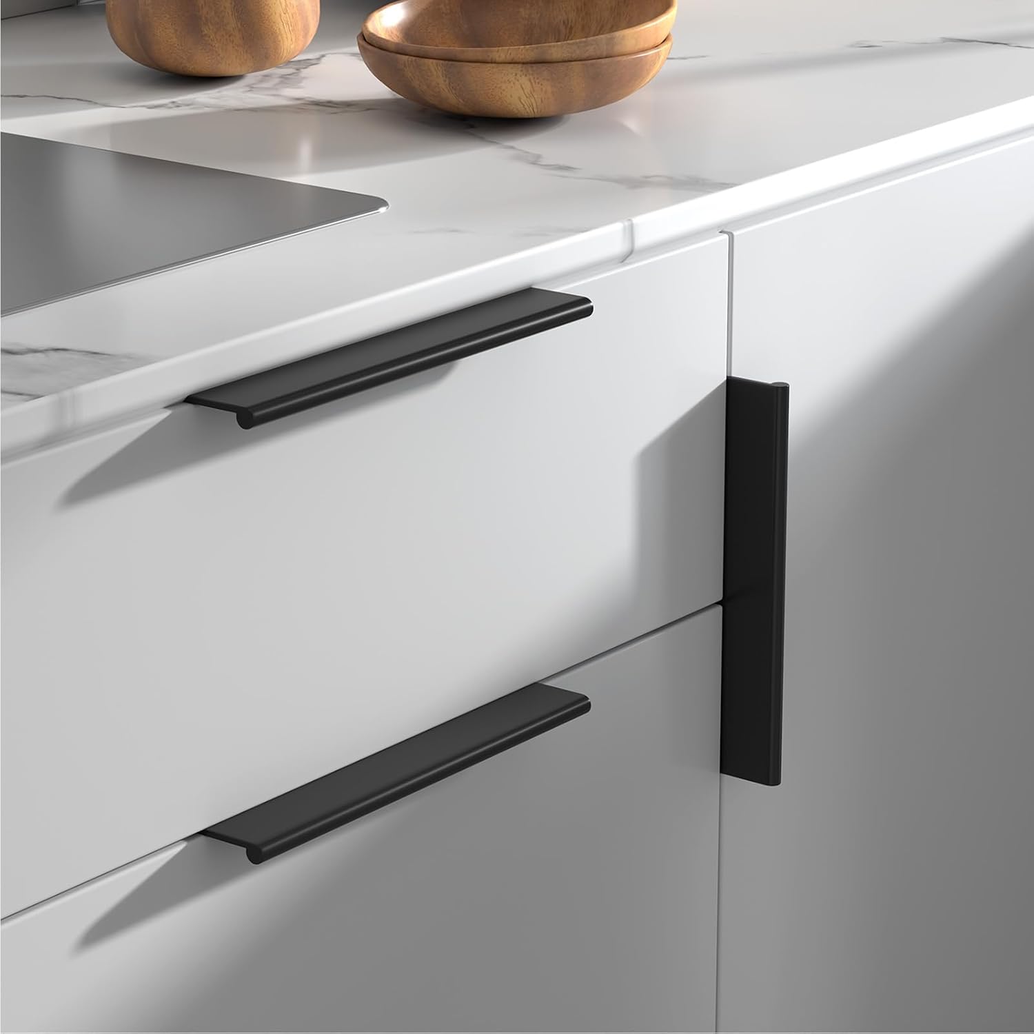 Rergy 20 Pack Black Cabinet Pulls 6-1/4 inch Edge Finger Pull Aluminum Alloy Hardware for Dresser Drawer Handles